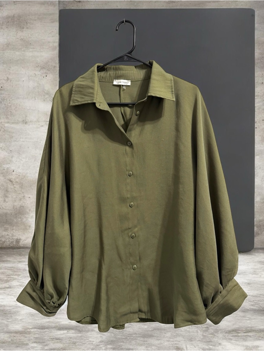 Carole Christian Relaxed Olive Green Button-Up Blouse 1X Tall